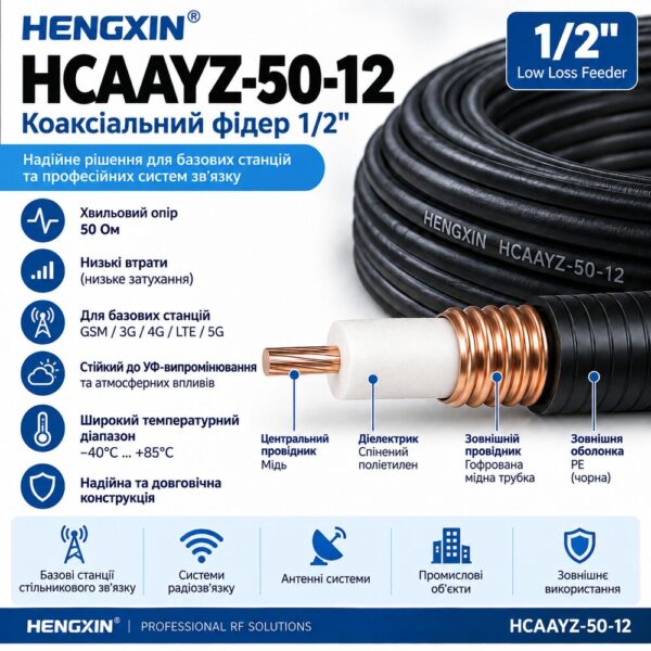 Високочастотний фідер 1/2 Hengxin HCAAYZ-50-12 Високочастотний фідер 1/2 Hengxin HCAAYZ-50-12